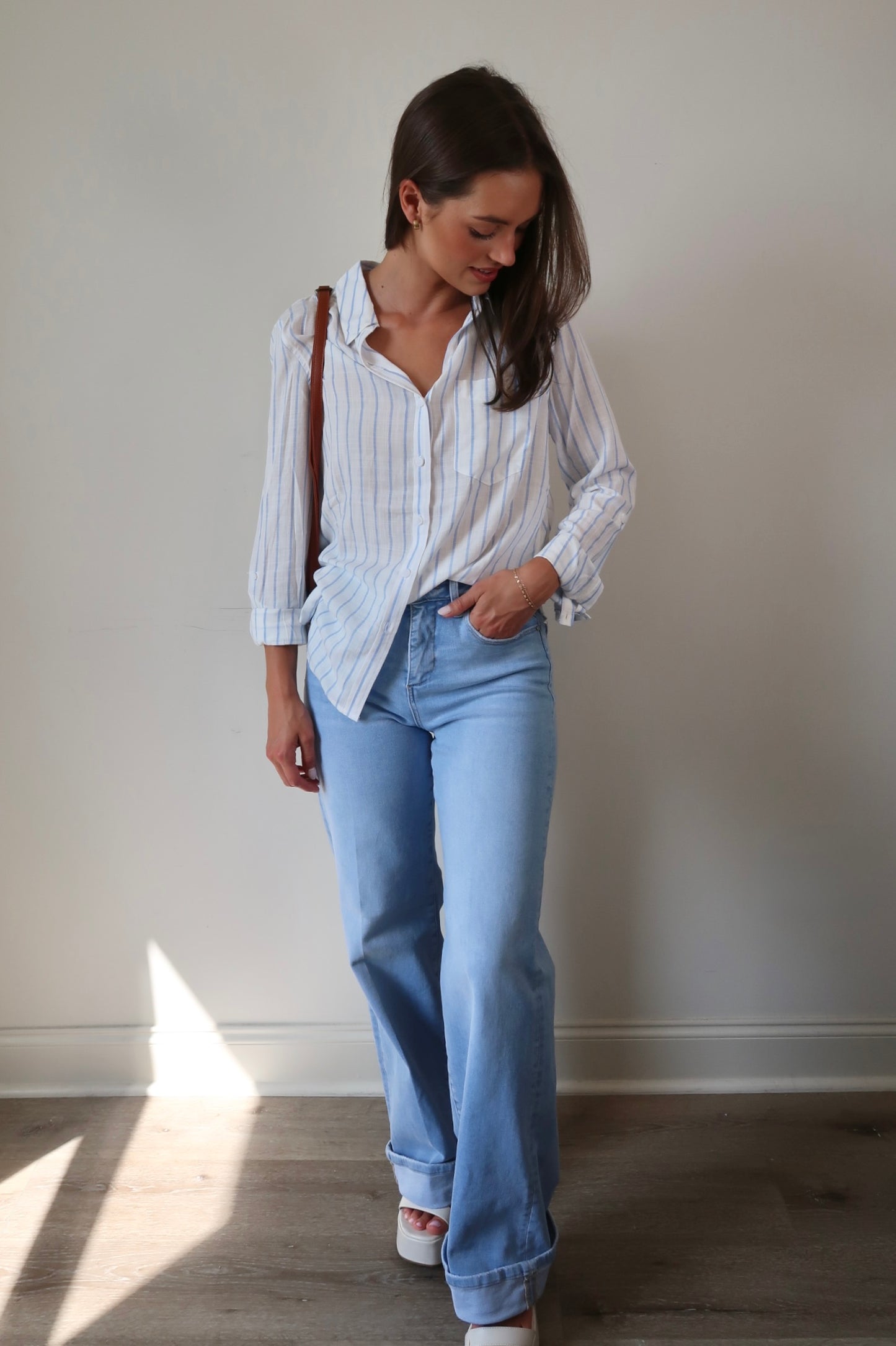 Sitting Seaside Striped Button Up