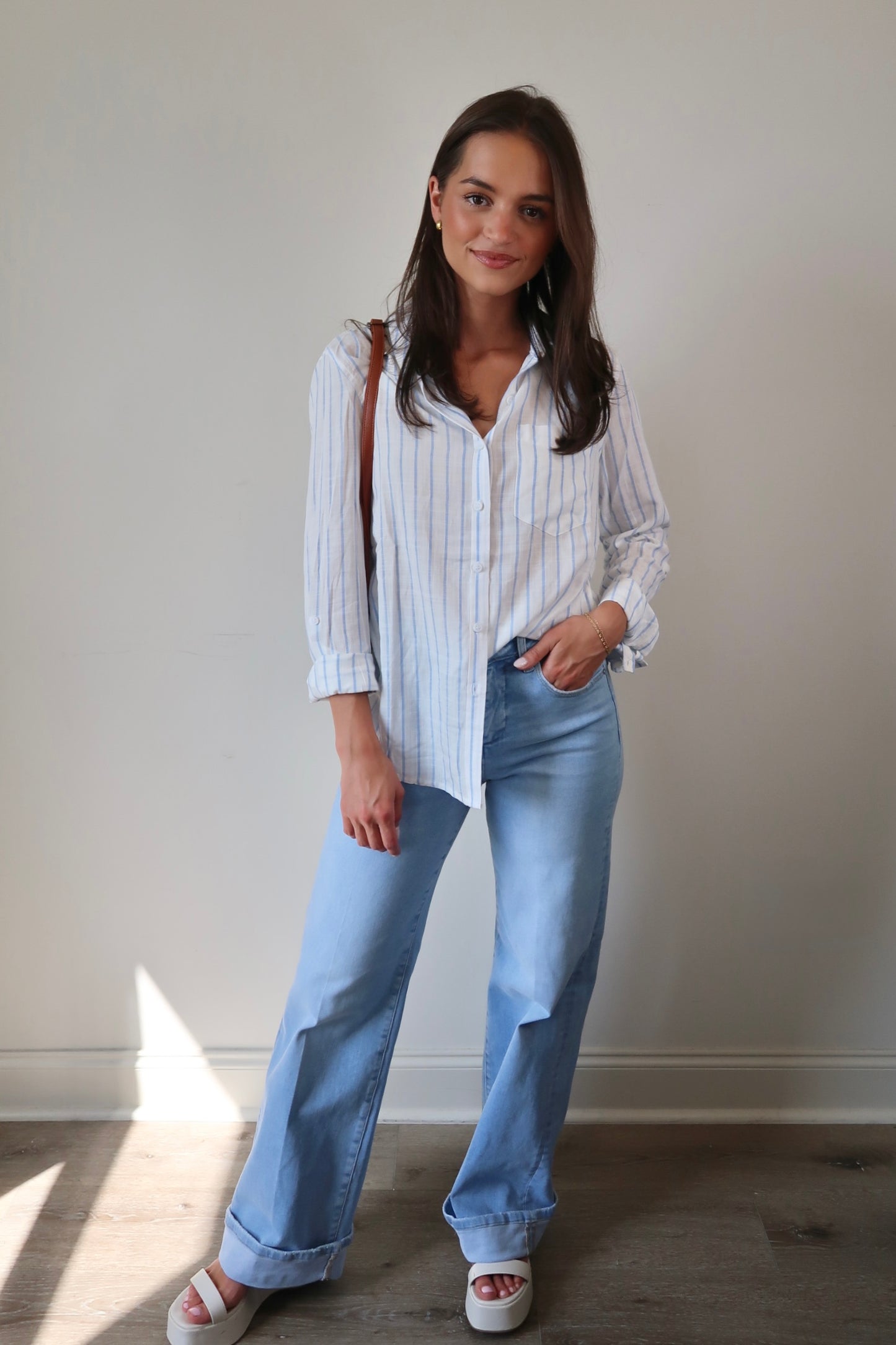 Sitting Seaside Striped Button Up