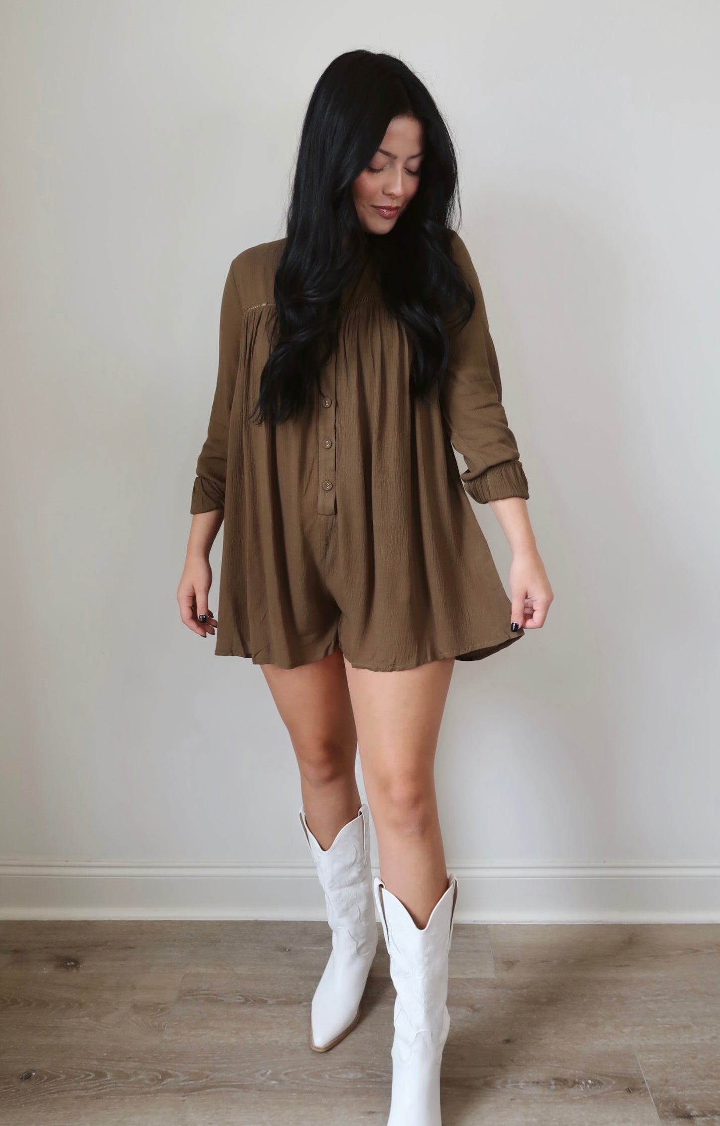 Something More Olive Button Up Romper