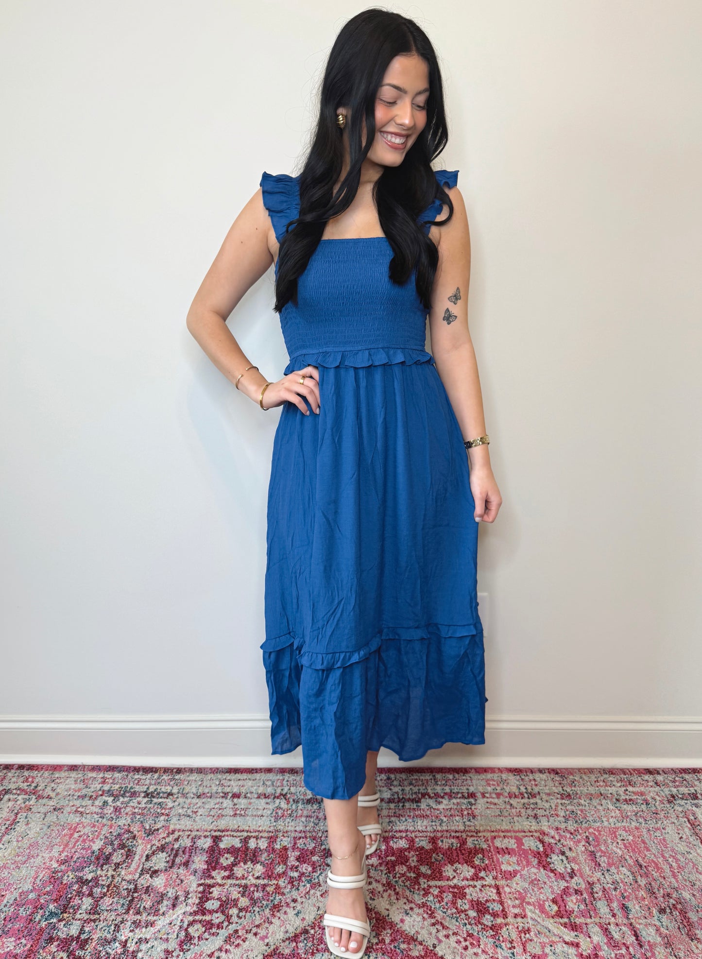 Royal Blue Easy To Love Flutter Sleeve Midi Dress