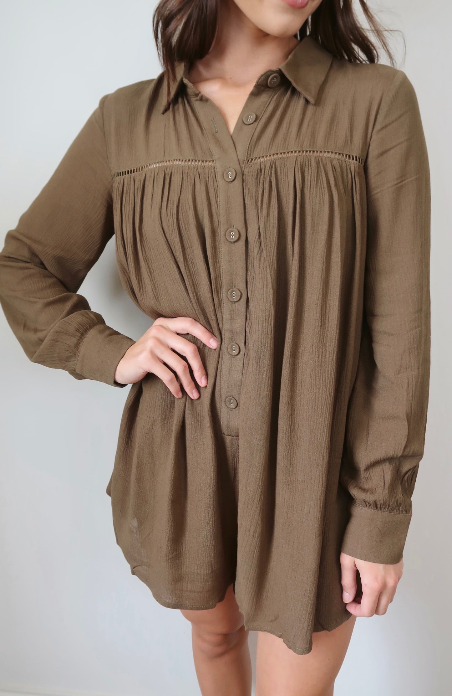 Something More Olive Button Up Romper