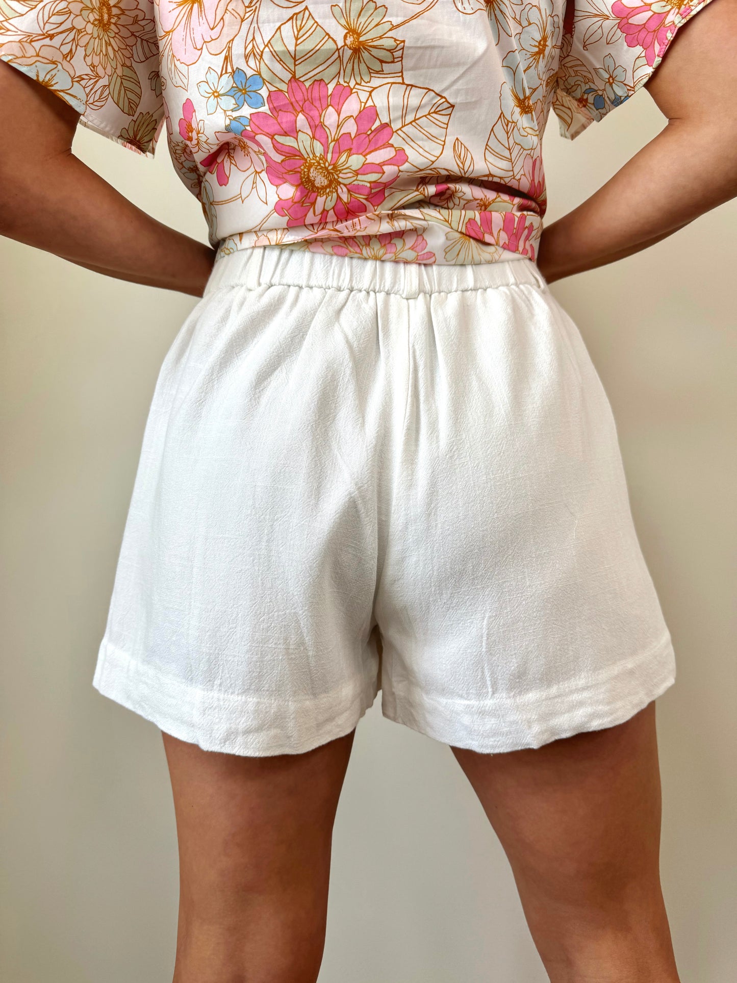 Out of the Office Cream Linen Shorts