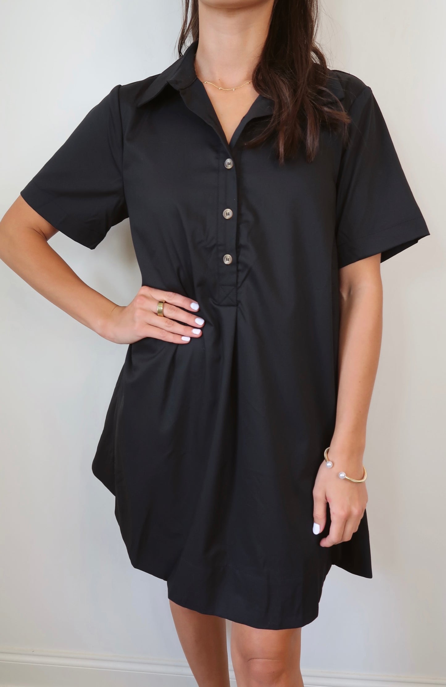 Good to Go Black Buttoned Mini Dress