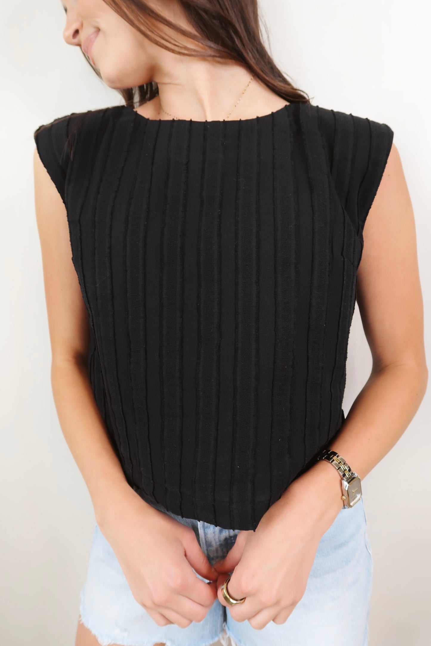 She's Classic Black Pleated Top