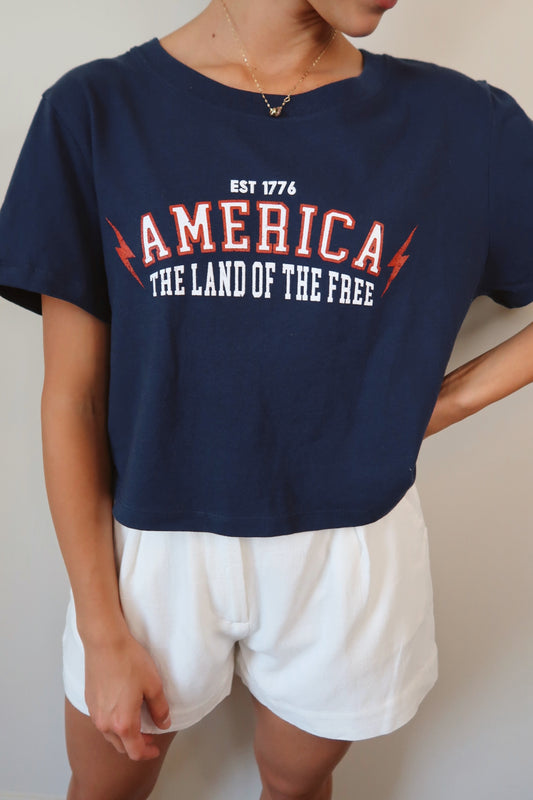 Land of The Free Cropped Graphic Tee