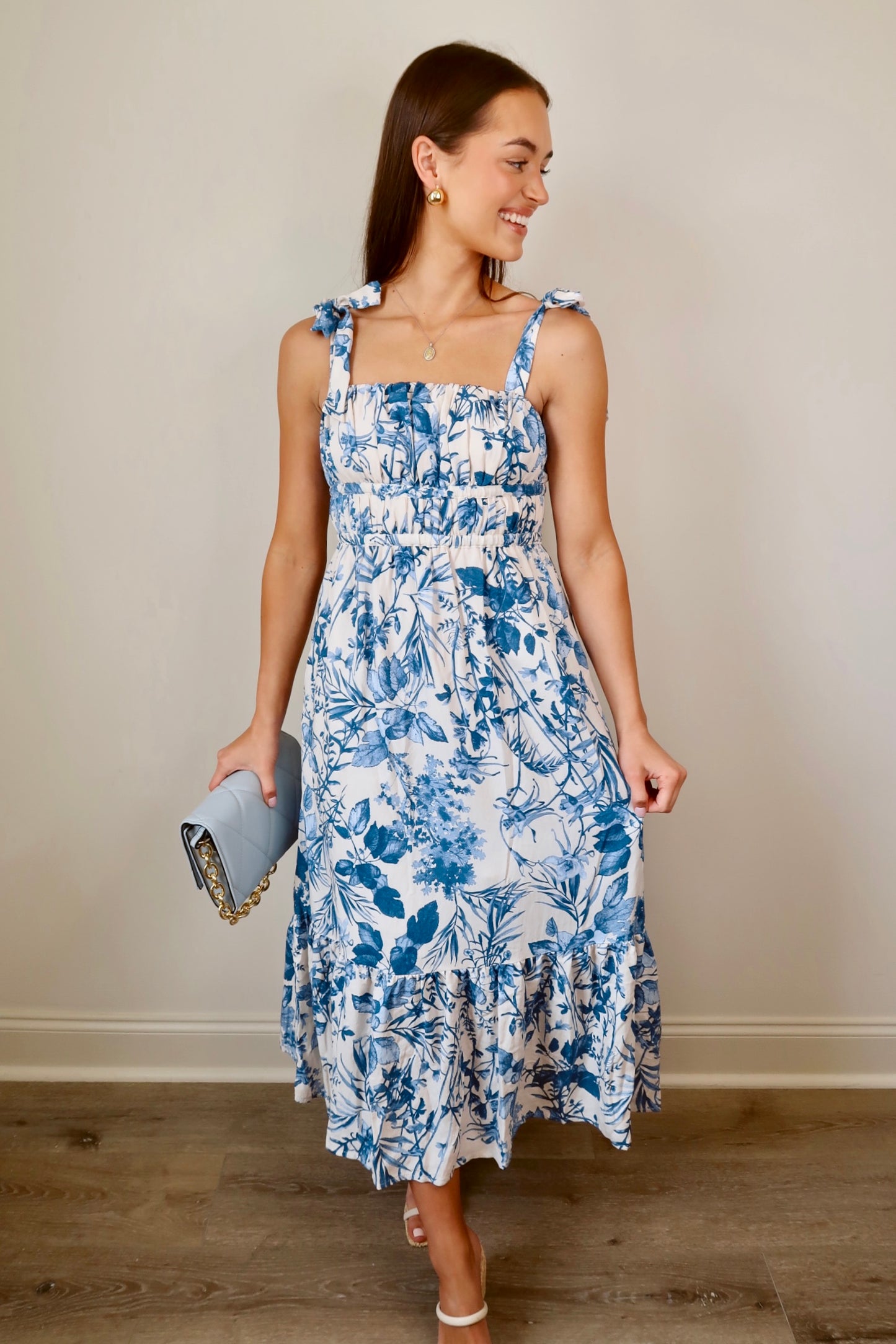 In Bloom Porcelain Blue Midi Dress