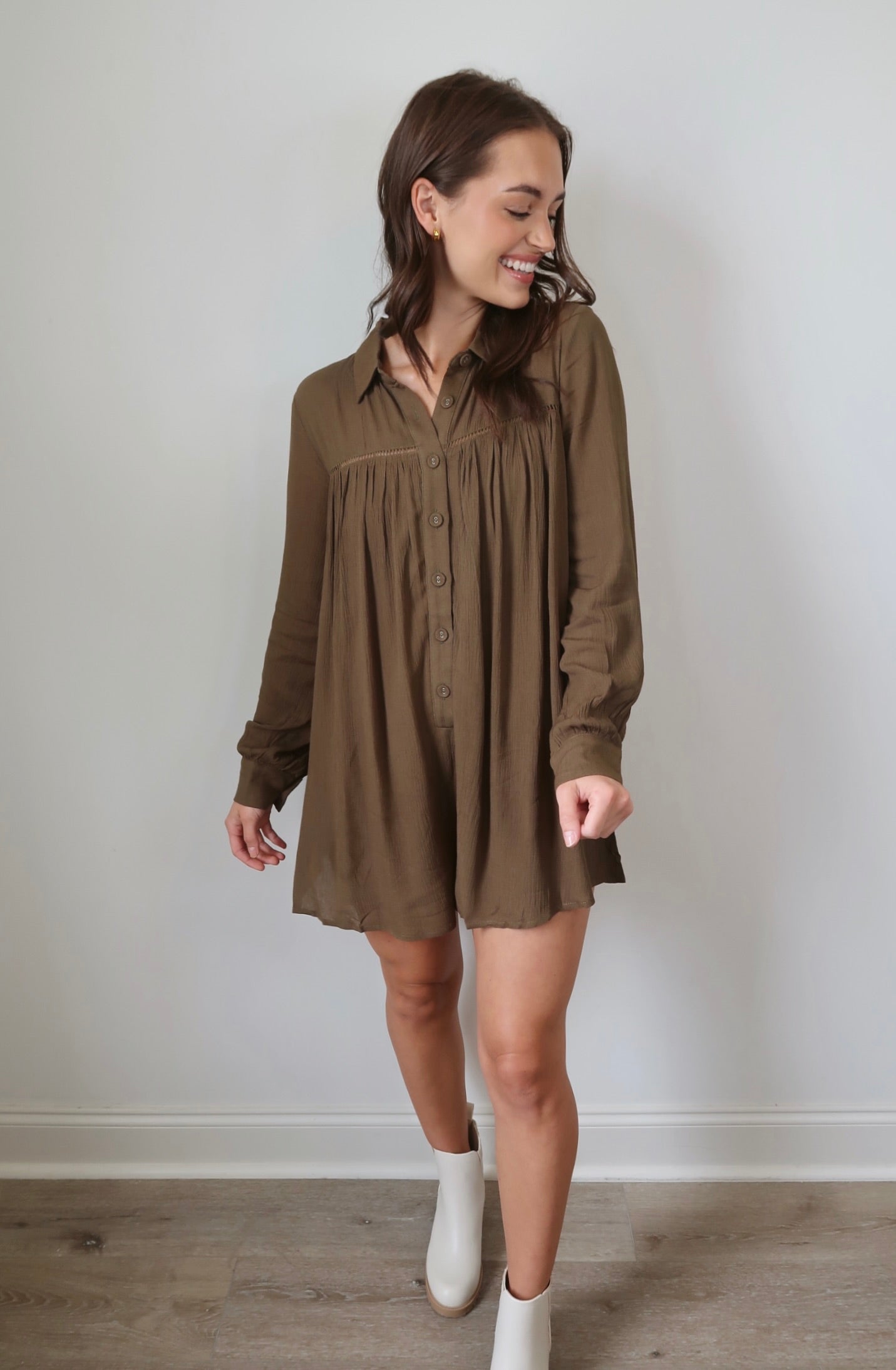 Something More Olive Button Up Romper