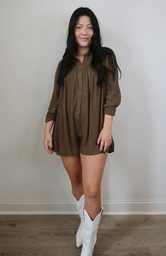 Something More Olive Button Up Romper