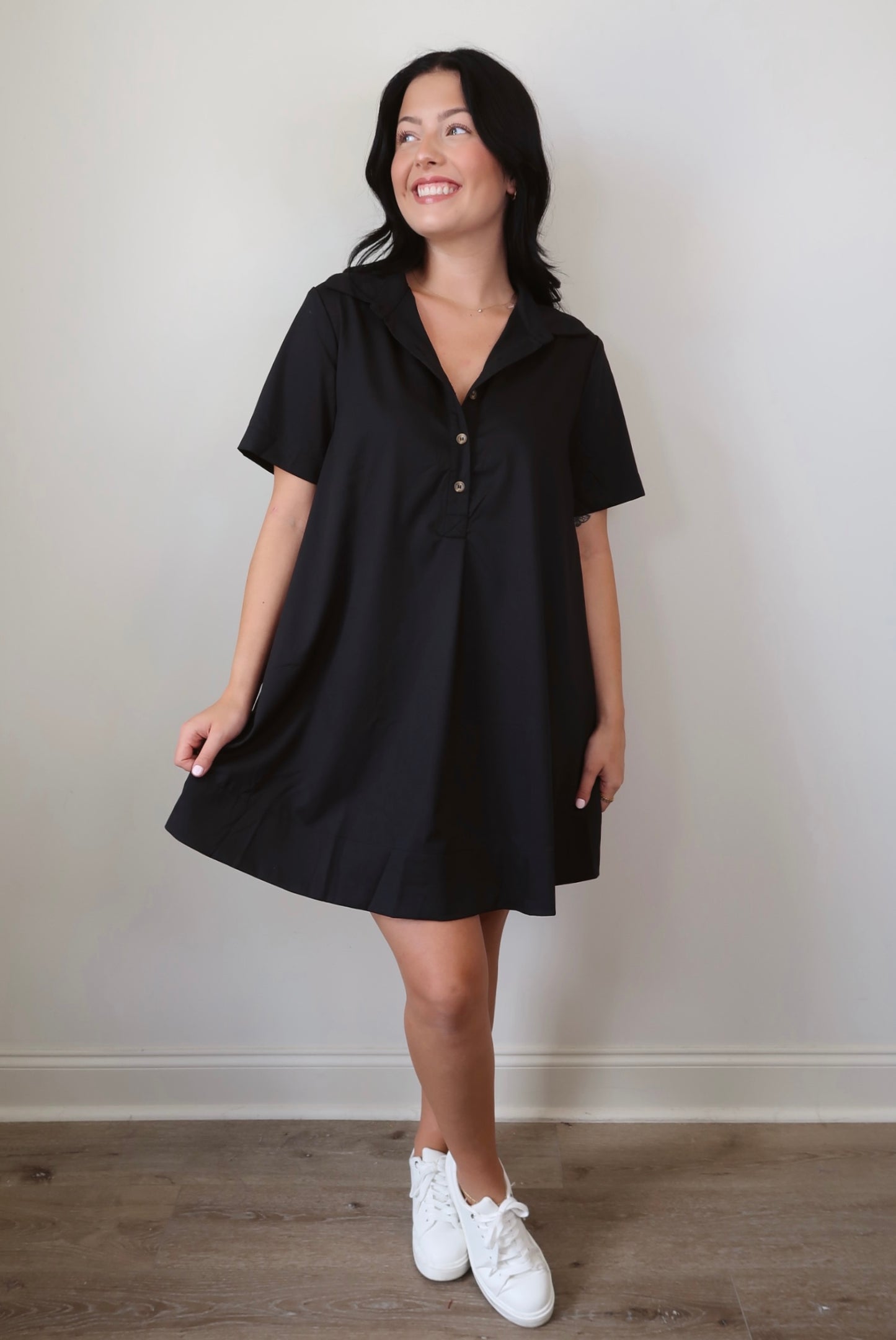 Good to Go Black Buttoned Mini Dress