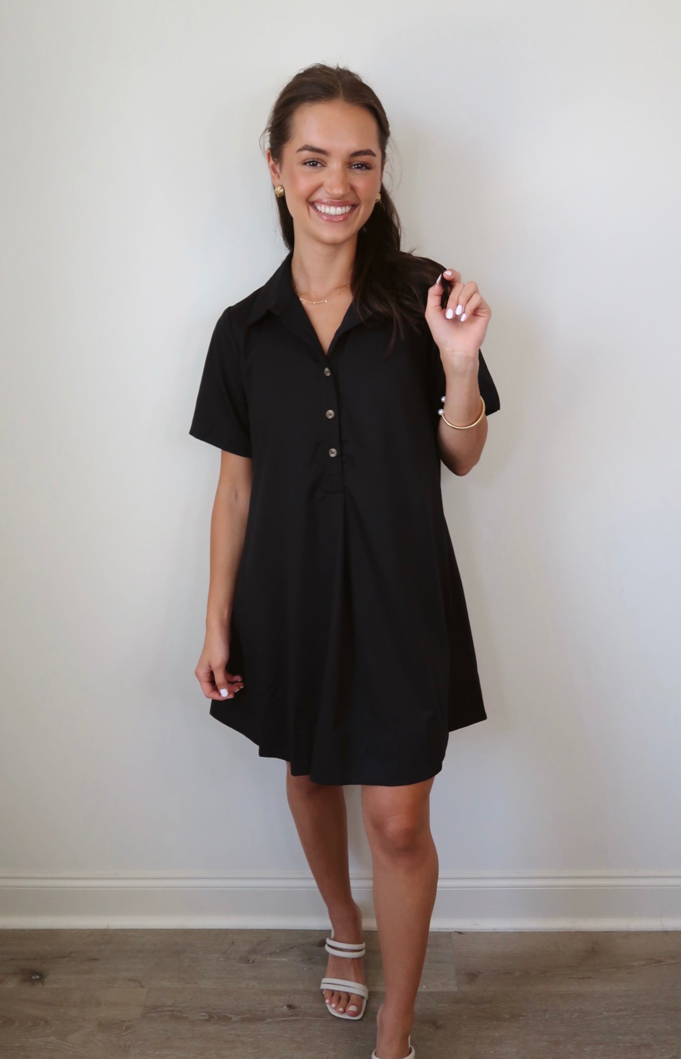 Good to Go Black Buttoned Mini Dress