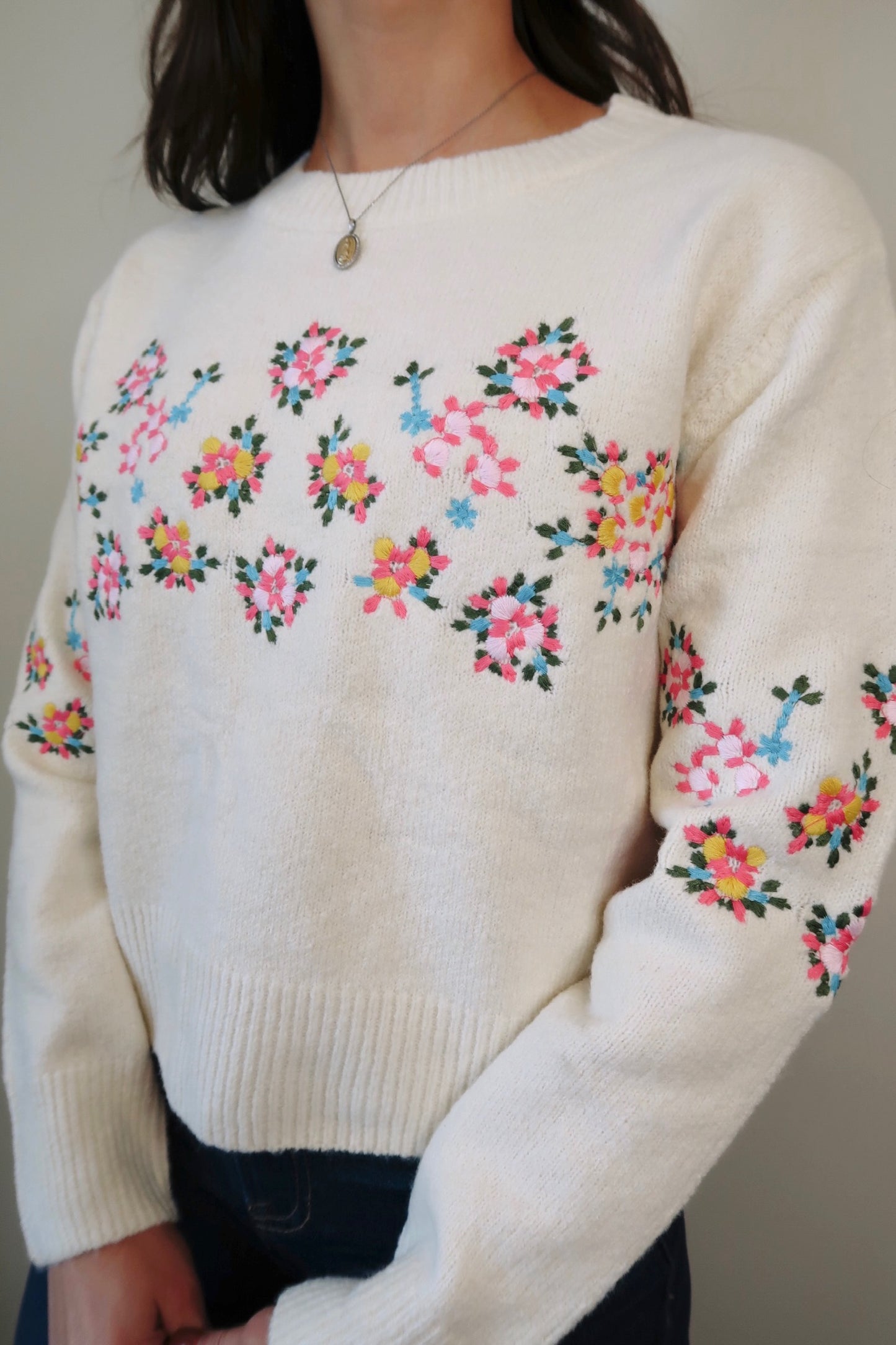 Flowers for You Embroidered Sweater