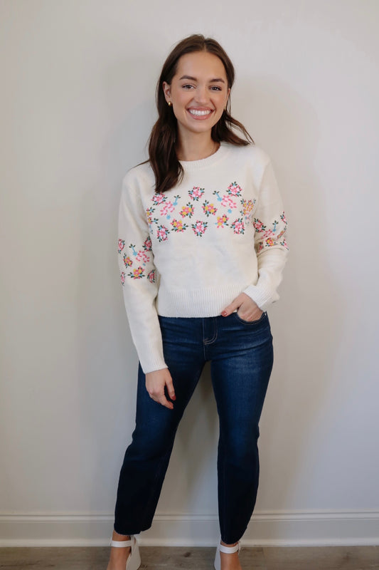 Flowers for You Embroidered Sweater