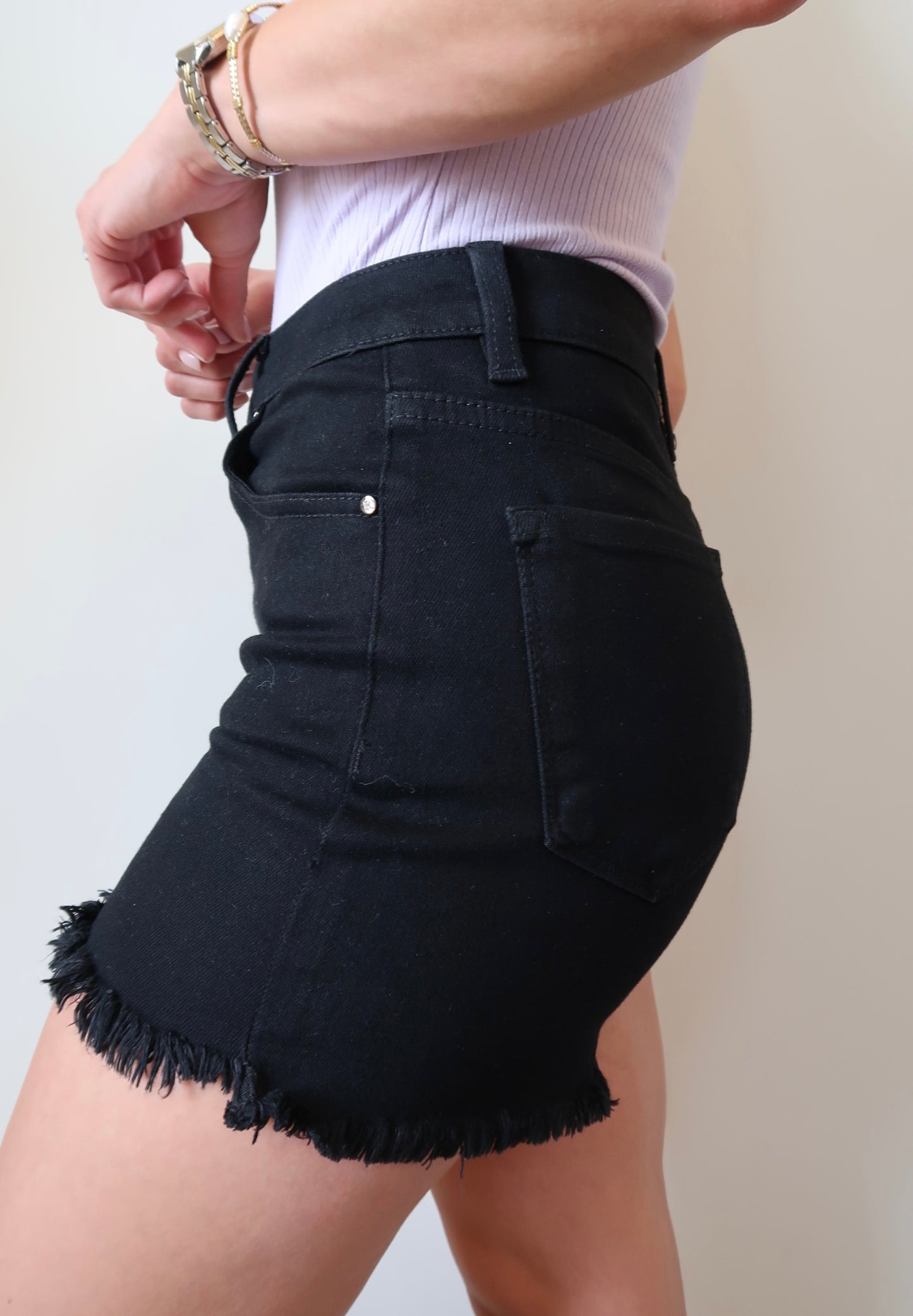 The Marylin High Rise Black Denim Shorts