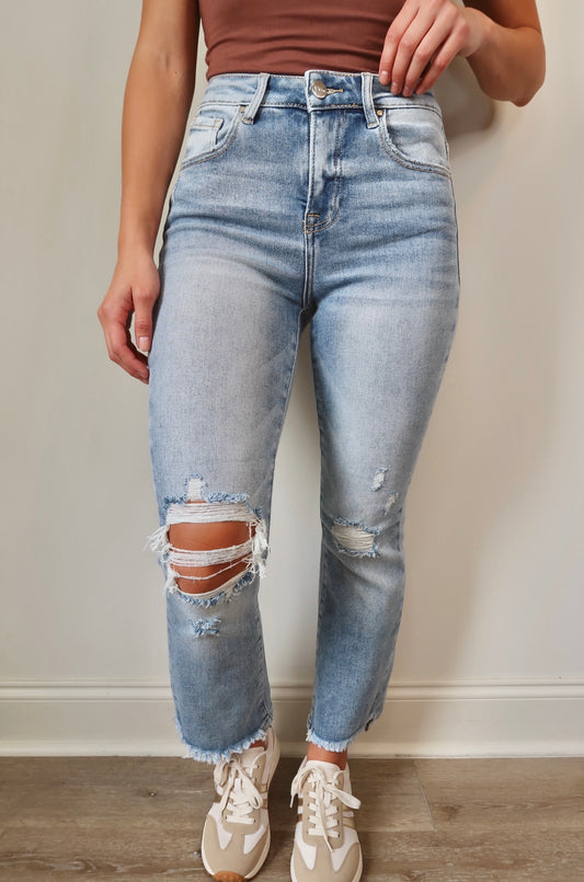 Isn't It Fun Distressed Crop Flare Denim