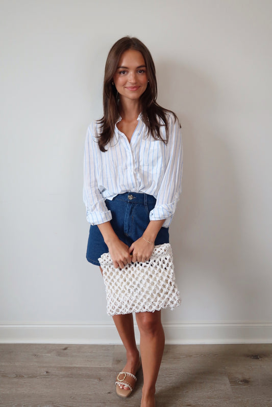 Sitting Seaside Striped Button Up
